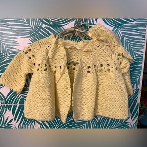 Vintage Hand crochet baby cardigan & bonnet yellow